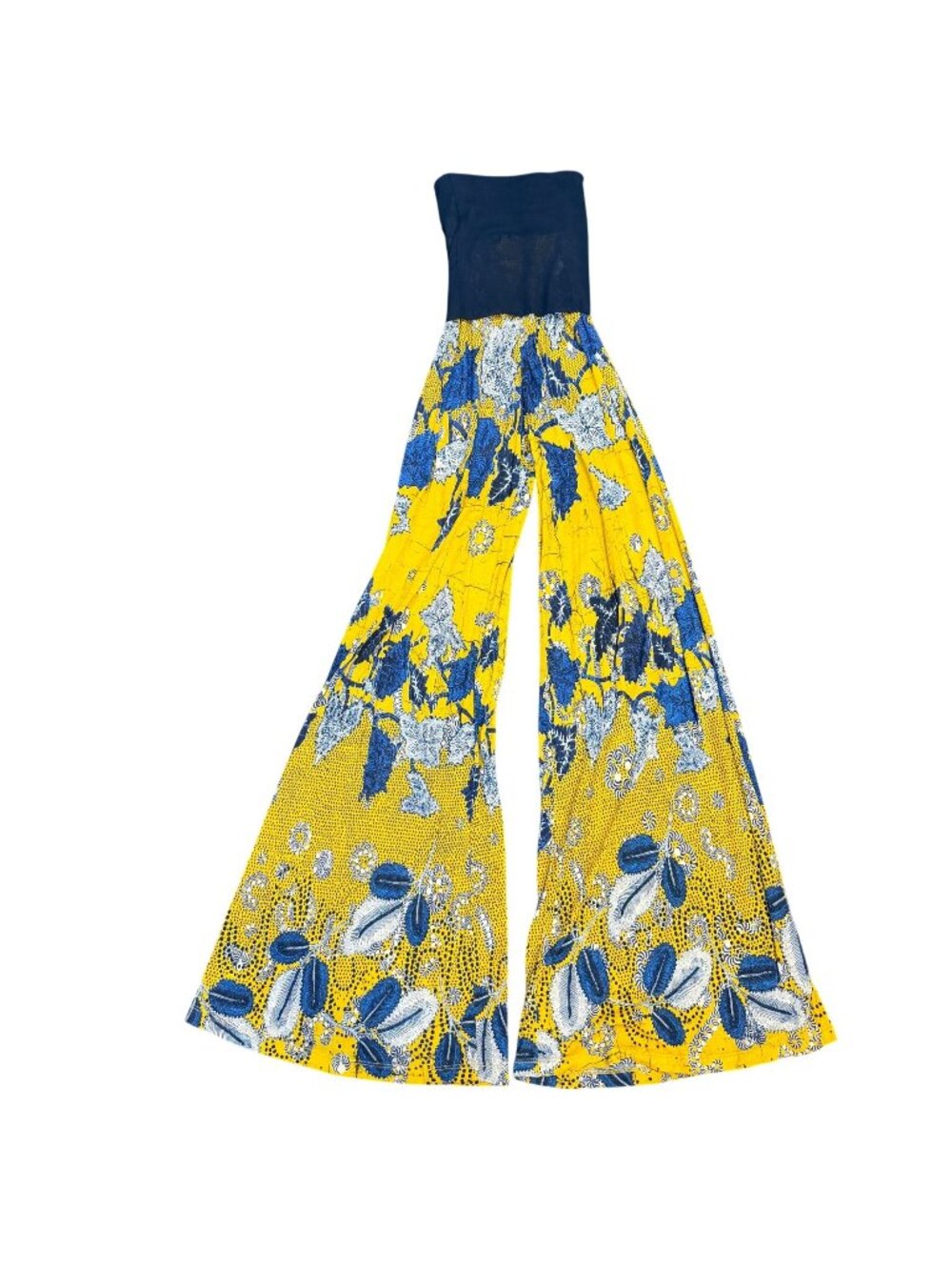 Jean Paul Gaultier Soleil Yellow & Navy Wide-Leg Pants Floral Pattern S